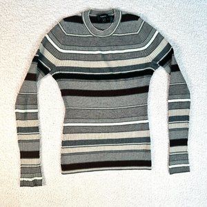 Theory Womens Striped Crew Neck Sweater Regal Wool Black Size Small Comfy Soft